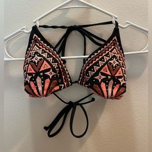 Black & Pink Beaded Bikini Bathing Suit Top